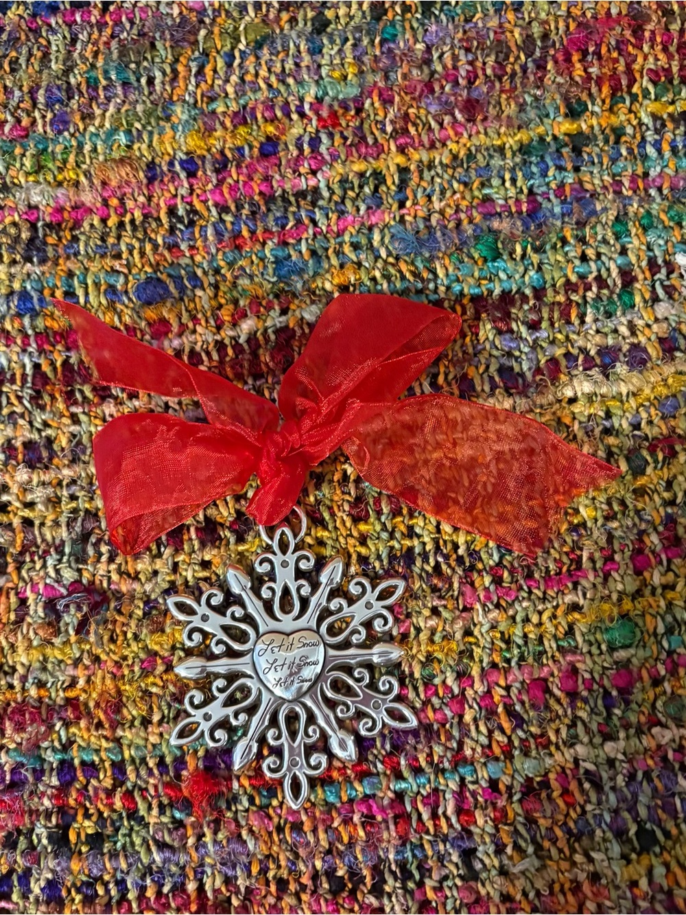 Brighton Silver Snowflake Ornament with Red Ribbon NEW